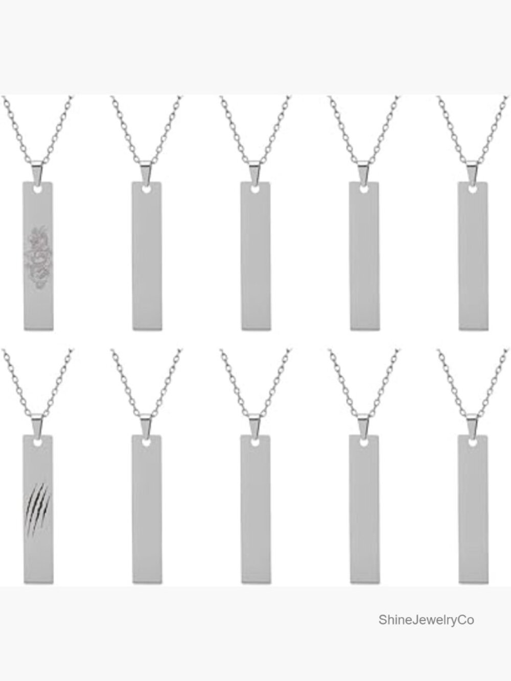 10 Rectangular Stainless Steel Engravable Bar Pendants Necklace